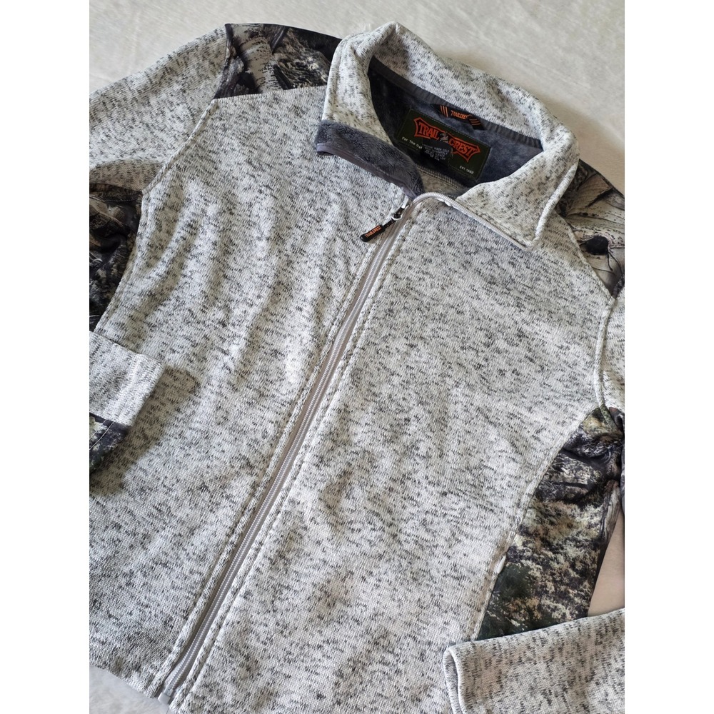 Trailcrest Womens 2XL Camo Accent Full Zip Fleece Jacket Gray Mossy Oak Break-Up